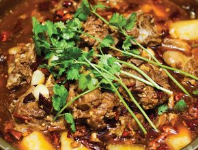 Braised Meat with Potatoes and Cilantro in Spicy Sauce